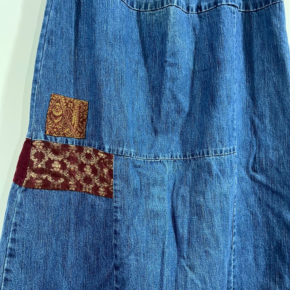 VTG August Max Boho Patchwork Denim Maxi Skirt Sz 3 Cottagecore Western Cowgirl - Picture 3 of 14